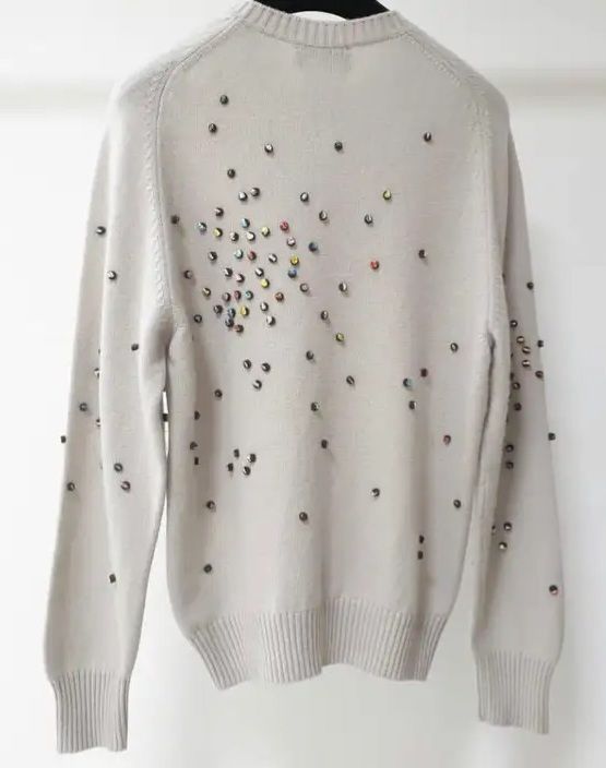 Preowned Chanel Supermarket Runway Crystal Embellished Cashmere Jumper Size S Beige Grey  Multicolour