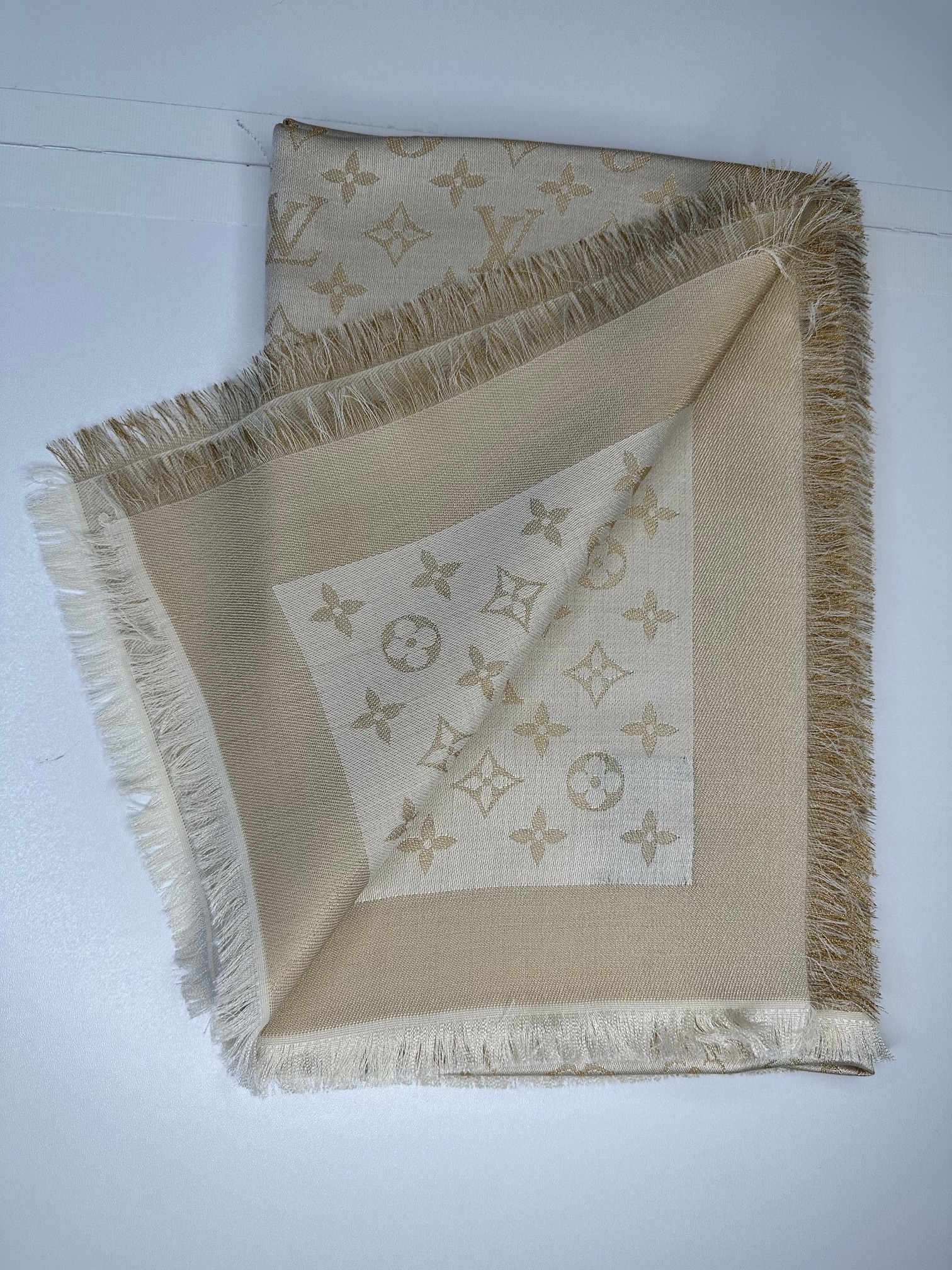 Louis Vuitton Beige Monogram Silk Blend Shawl White/Gold silk/viscose/wool