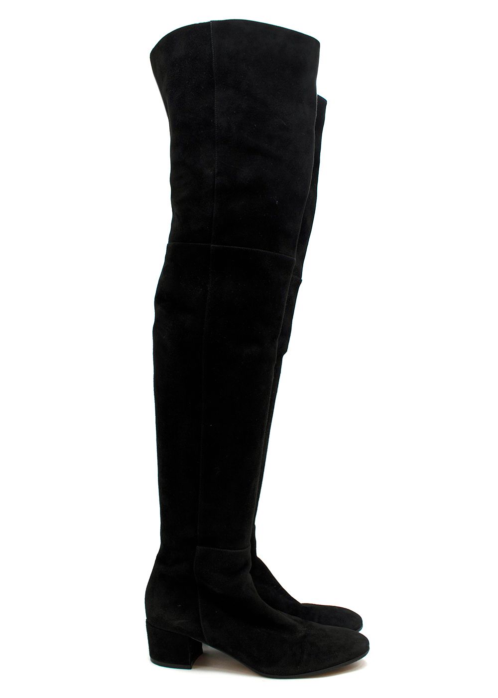 Preowned Gianvito Rossi Black Rolling Midboot OTK Suede Boots Size 38