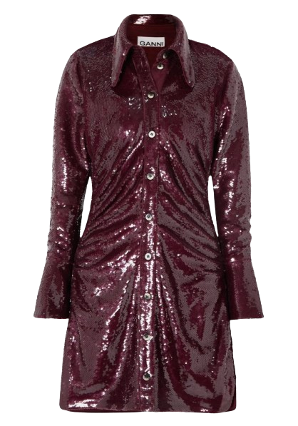 Ganni Burgundy Sequin Shirt Dress Size S