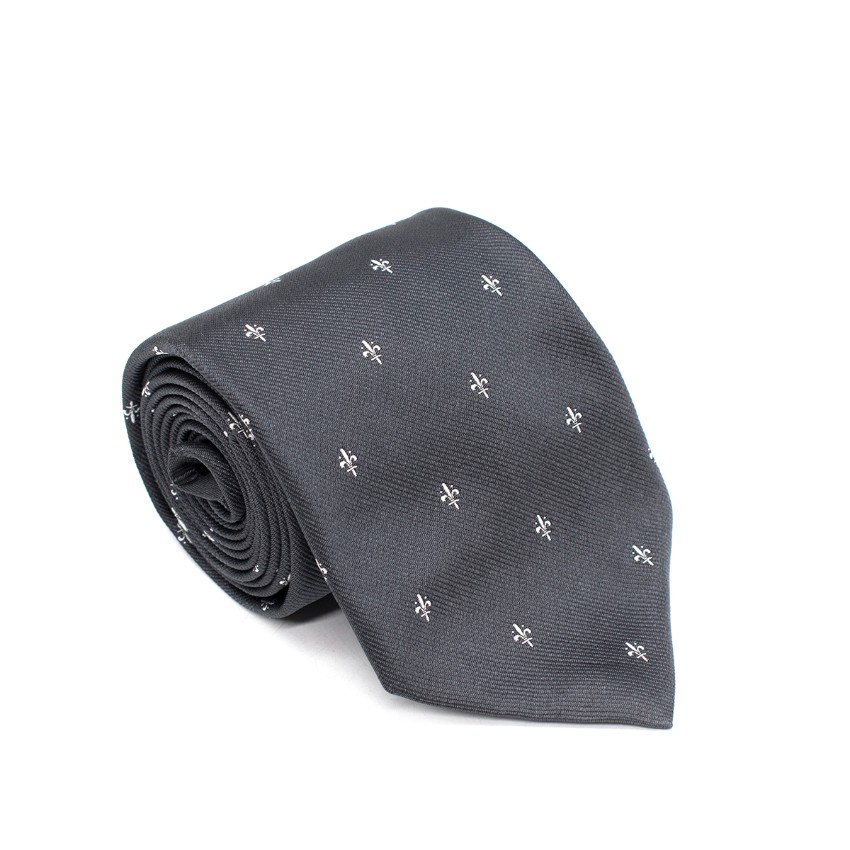 Men's Luciano Firenze Steel Grey Fleur de Lis Silk Twill Tie