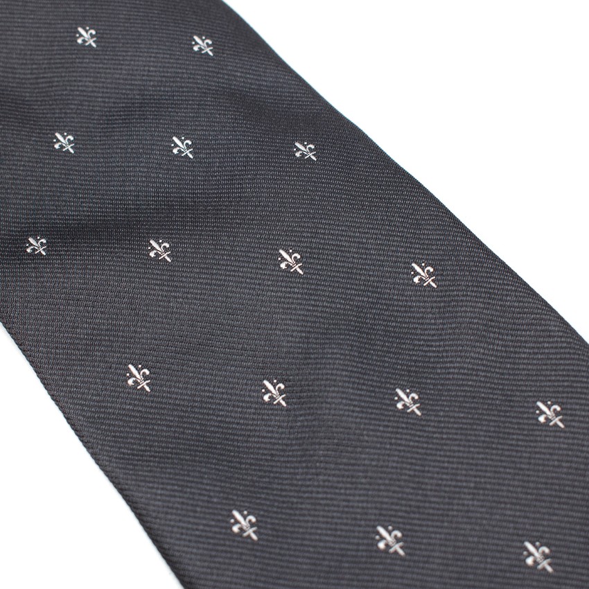 Men's Luciano Firenze Steel Grey Fleur de Lis Silk Twill Tie