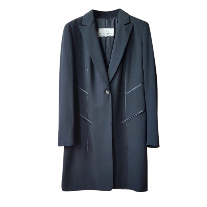 Preowned Trussardi Black Single Breasted Coat Size S wool