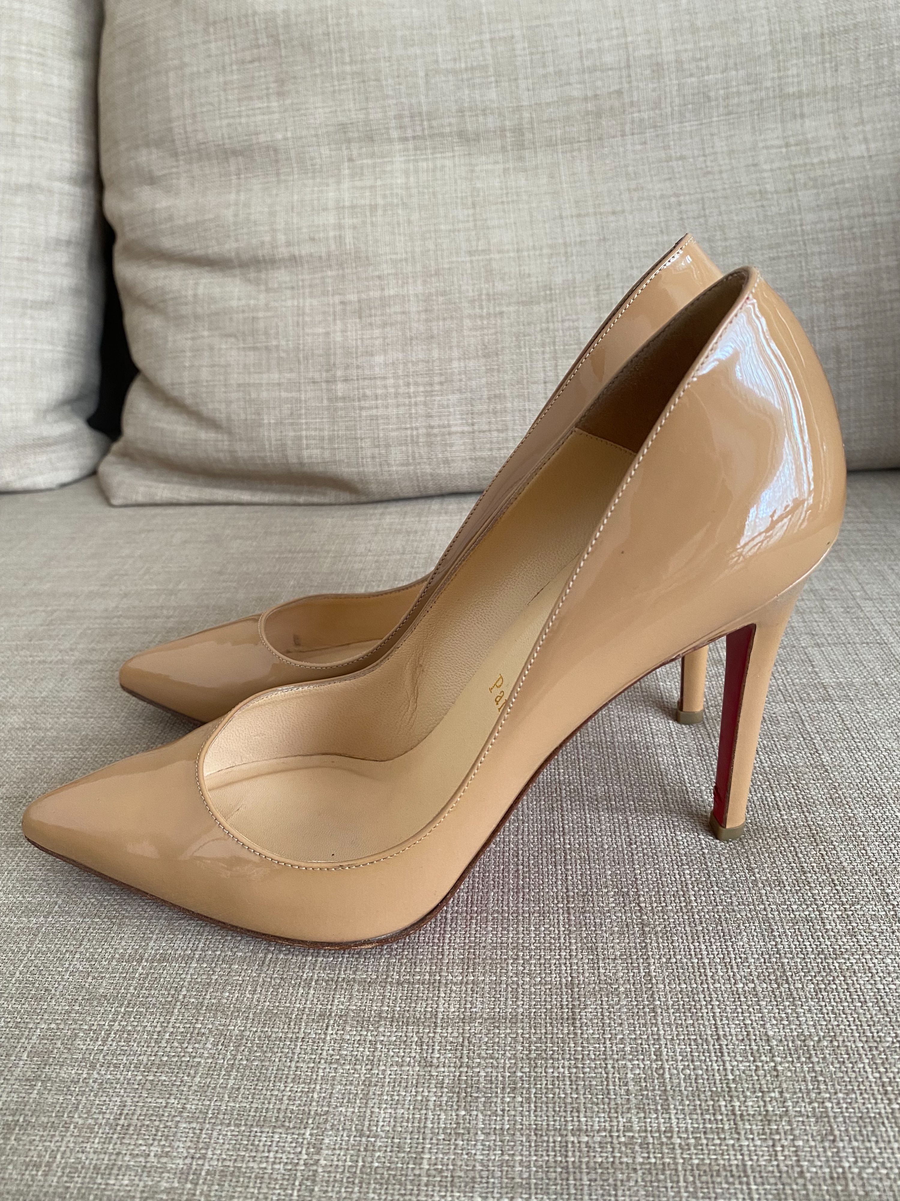 Preowned Christian Louboutin Nude Patent Calf Pigalle 100mm Pumps Size 38 leather