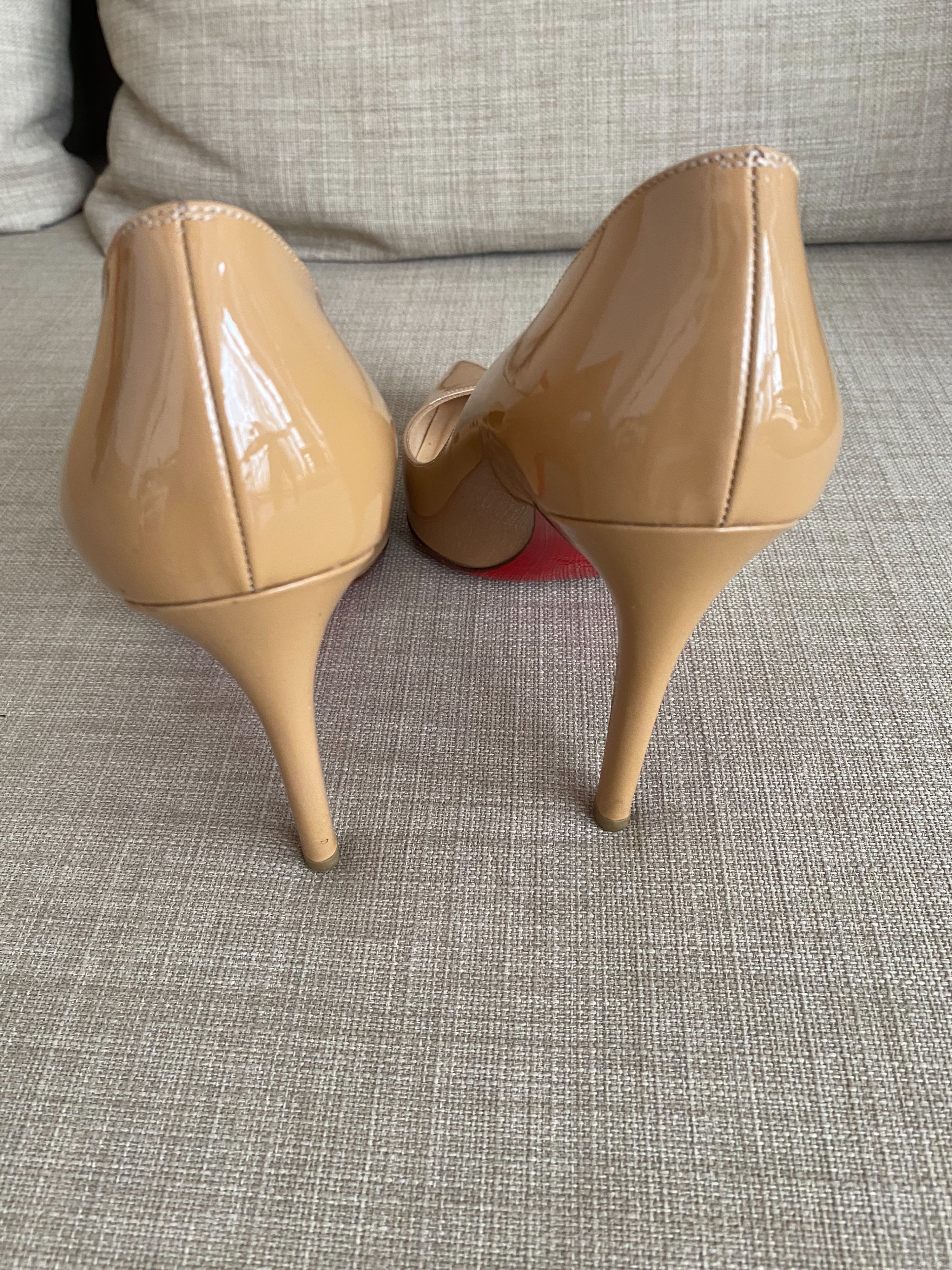 Preowned Christian Louboutin Nude Patent Calf Pigalle 100mm Pumps Size 38 leather