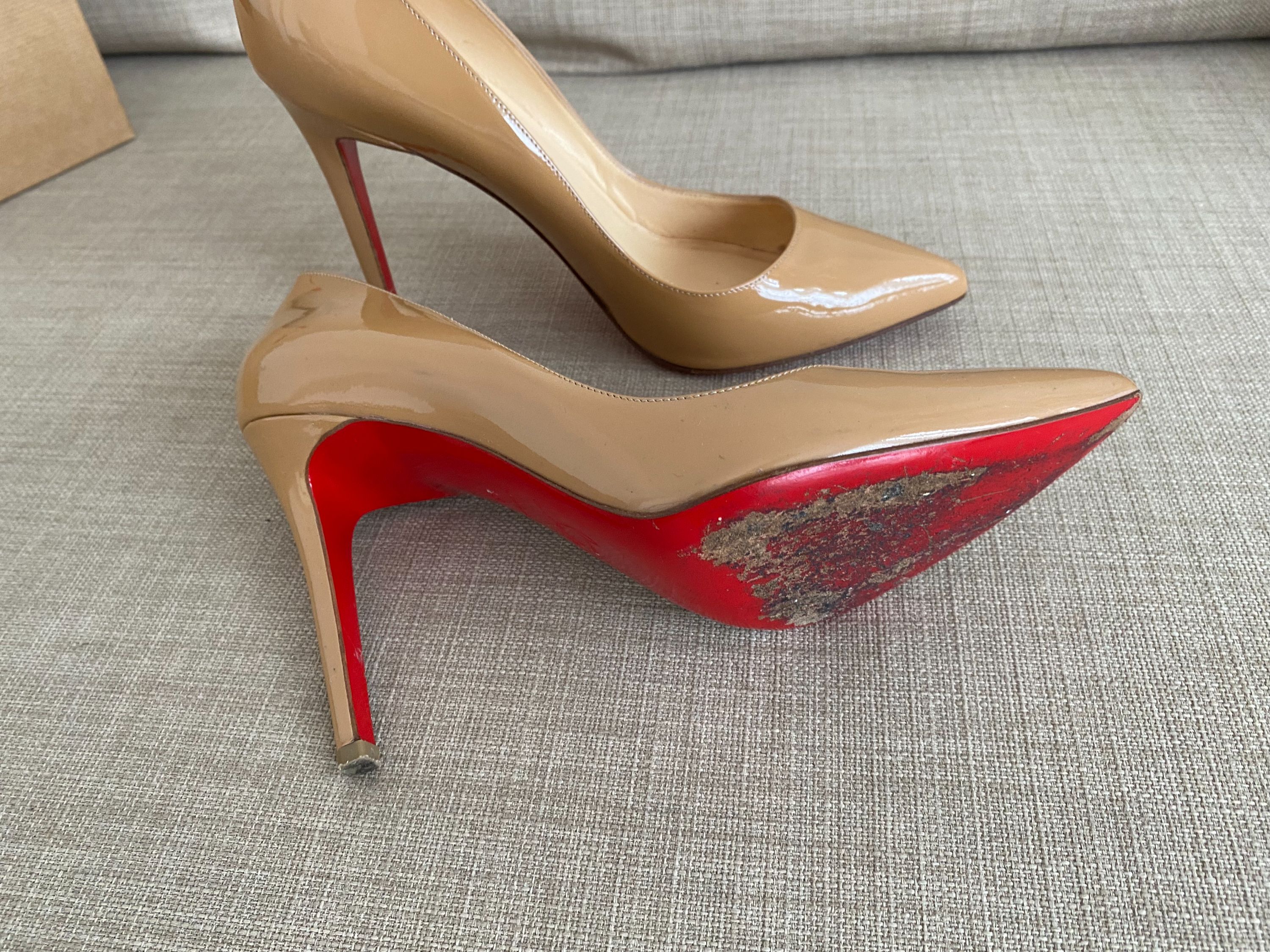 Preowned Christian Louboutin Nude Patent Calf Pigalle 100mm Pumps Size 38 leather