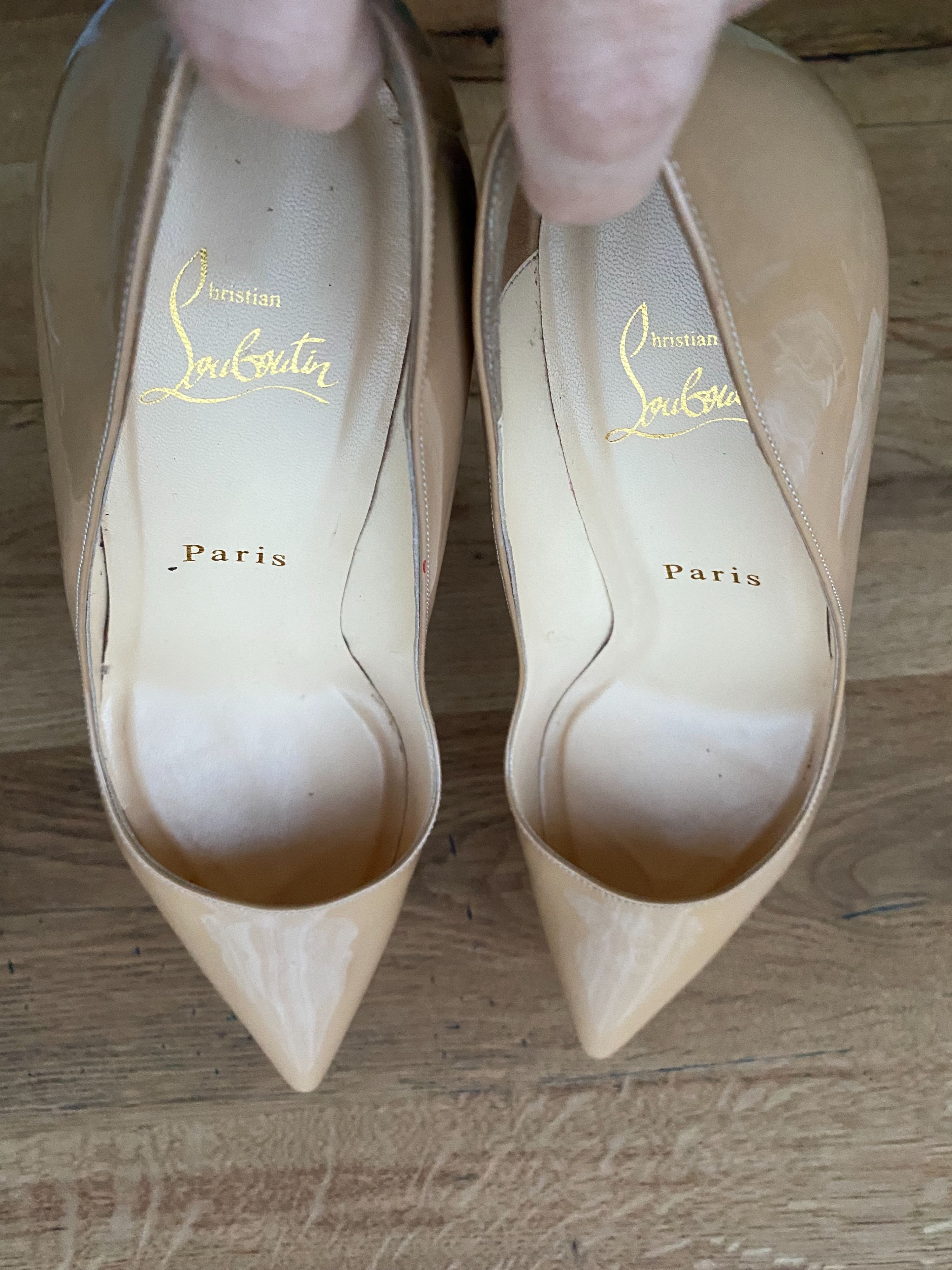 Preowned Christian Louboutin Nude Patent Calf Pigalle 100mm Pumps Size 38 leather