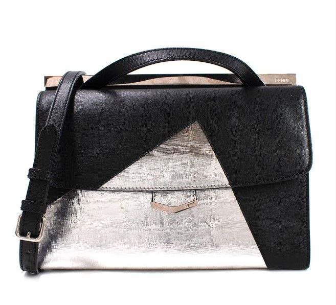 Preowned Fendi Black/Silver Leather Small Demi Jour Bag silver and black