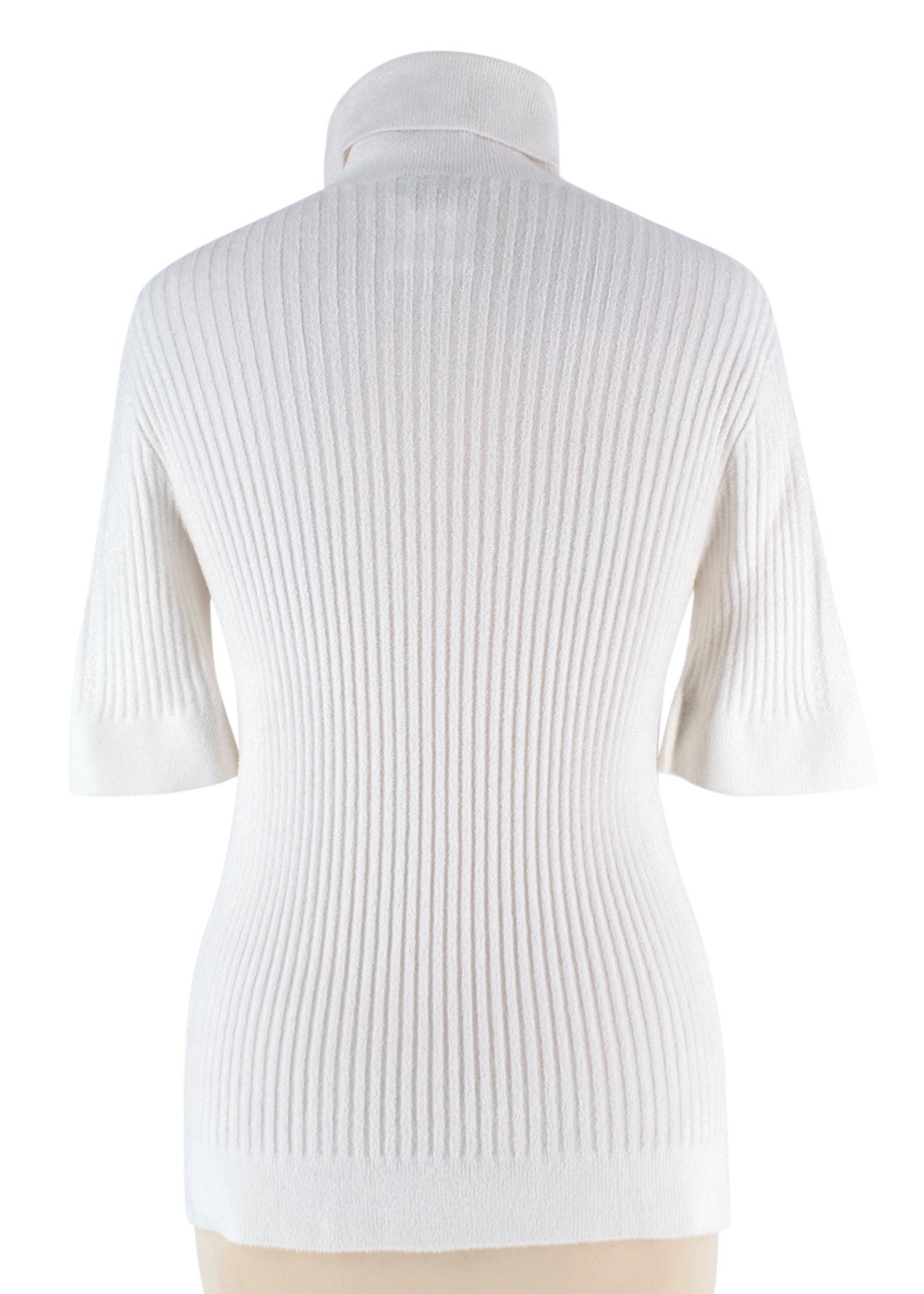 Chanel White Ribbed CC Pearl Embellished  Turtleneck Size S viscose/polyamide