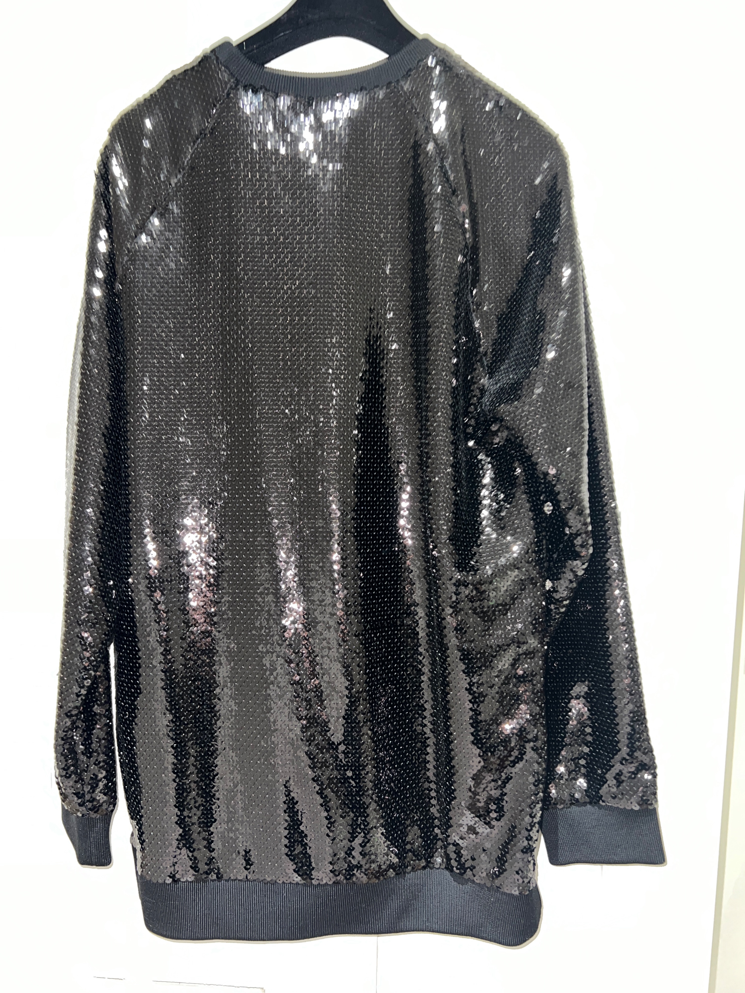 Balmain Black Sequin Embellished Jumper Dress Size M polyester silk