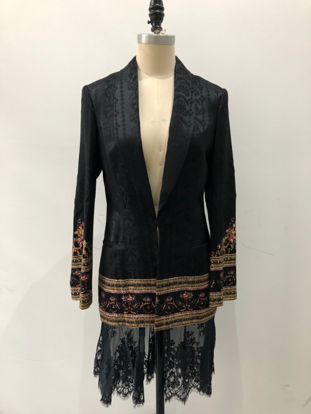 Camilla Lace trimmed Jacquard Jacket Size S Black polyester