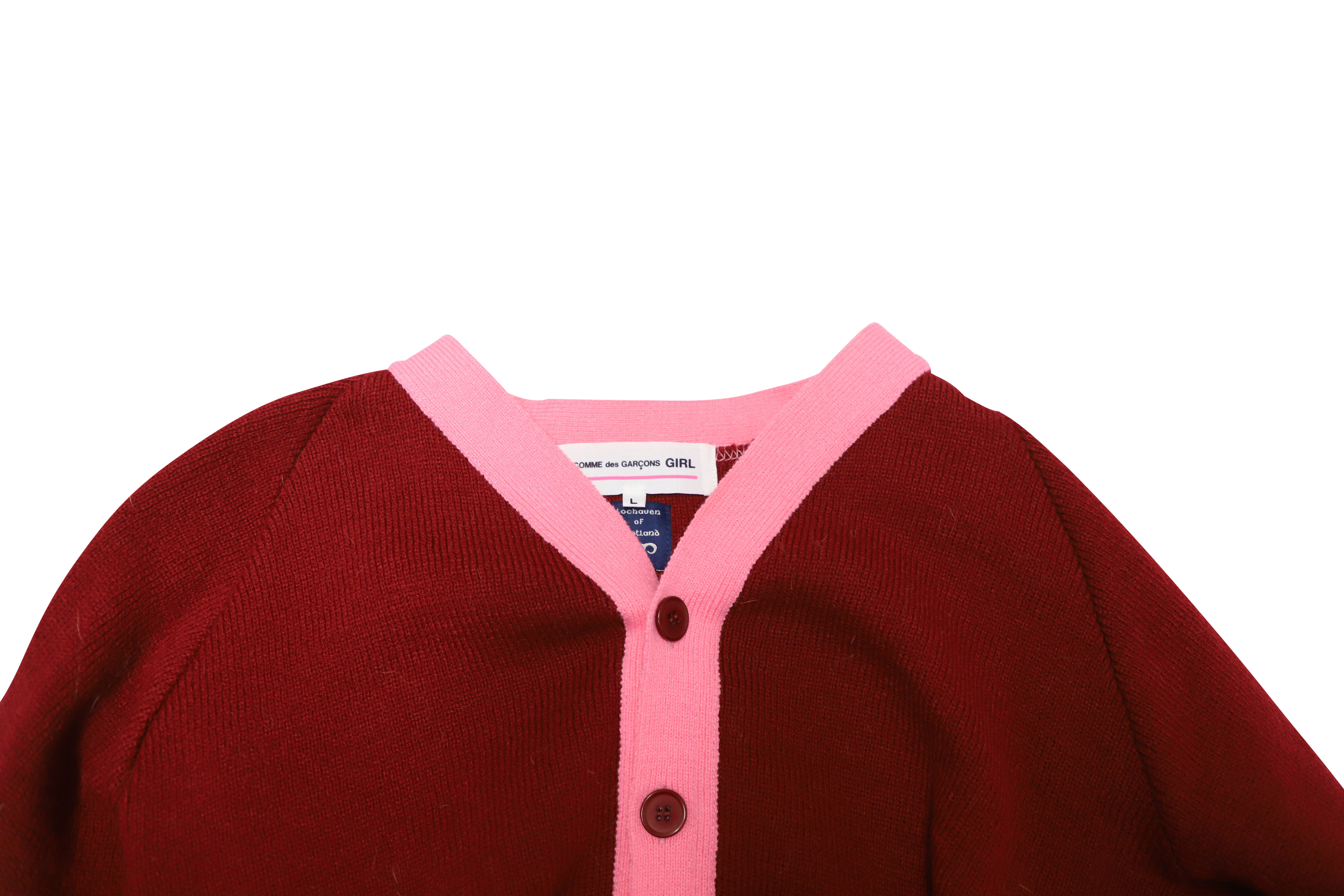 Comme des Garcons x Lochaven of Scotland Knit Cardigan in Red and Pink Size L