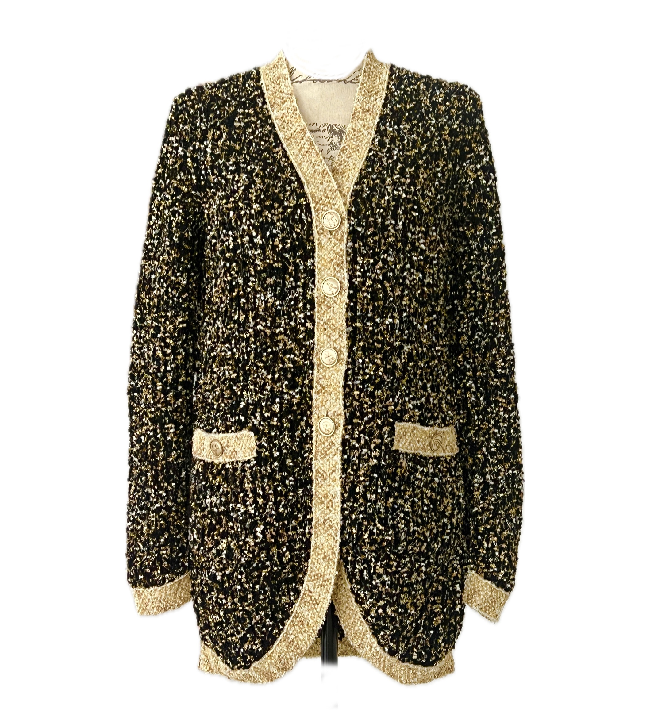 Chanel Black and Gold Lesage Tweed Cardigan Size M