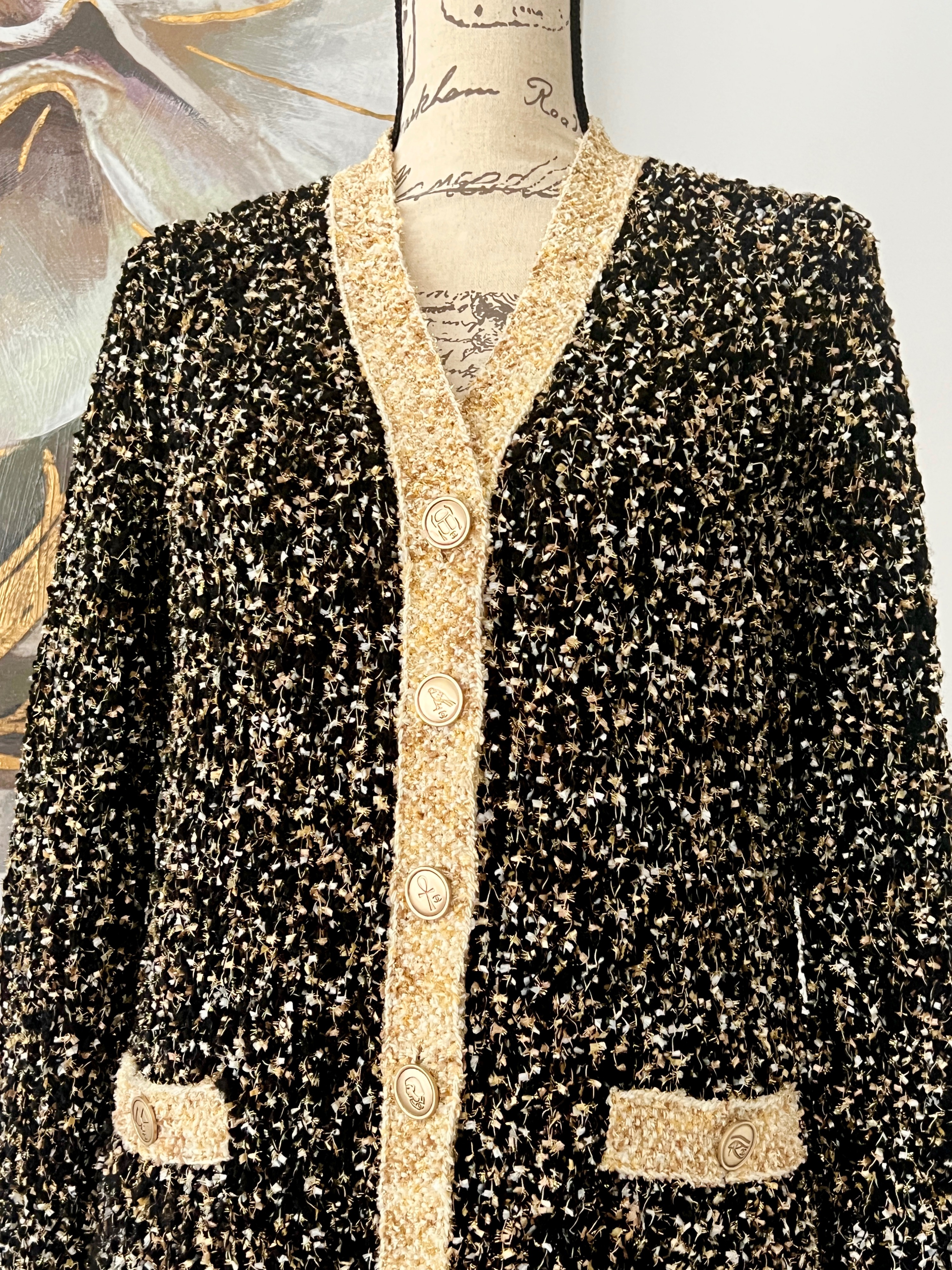 Chanel Black and Gold Lesage Tweed Cardigan Size M