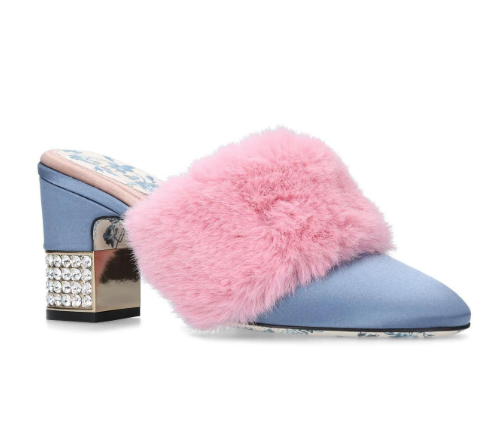 Gucci Blue  Pink Mink Candy Mules 75 Size 395