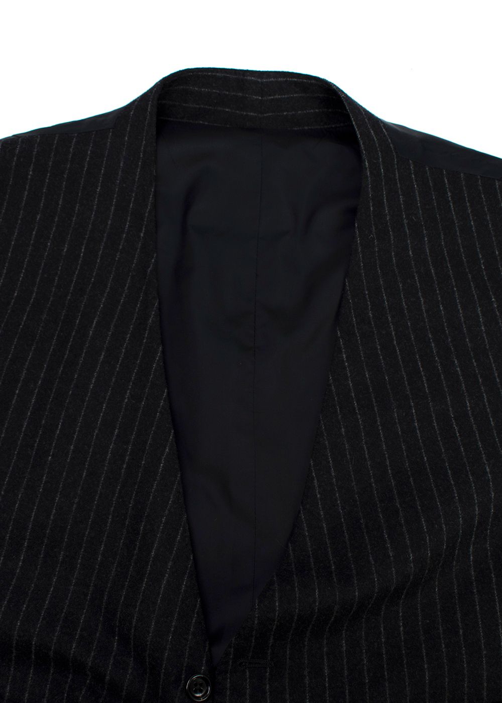 Men's Preowned Ralph Lauren Collection Pinstripe Wool 3 Piece Suit Size XXL Black and Grey