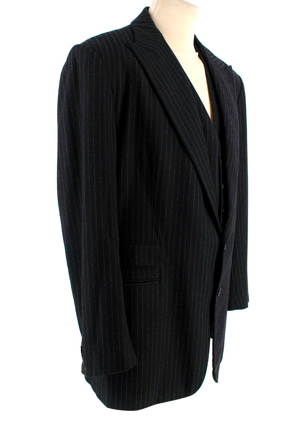 Men's Preowned Ralph Lauren Collection Pinstripe Wool 3 Piece Suit Size XXL Black and Grey