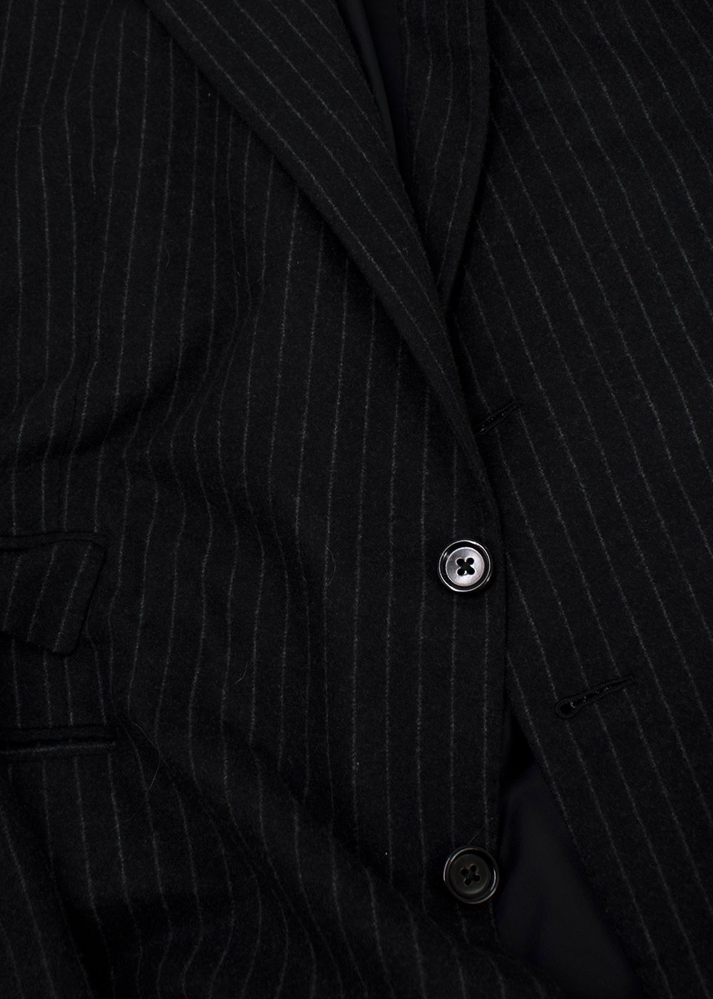 Men's Preowned Ralph Lauren Collection Pinstripe Wool 3 Piece Suit Size XXL Black and Grey