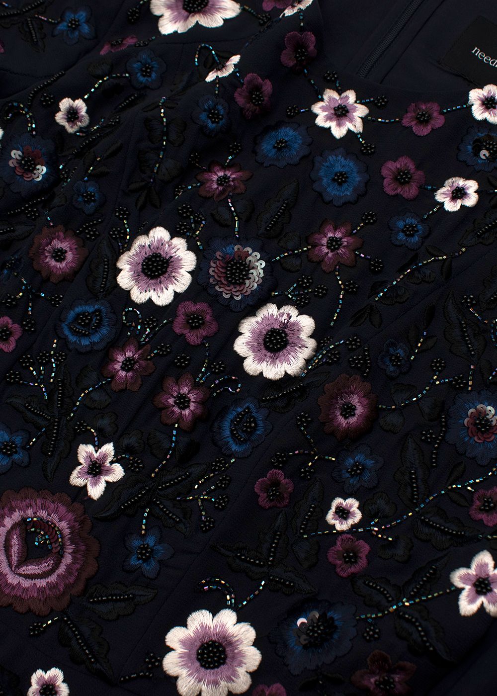 Preowned Needle  Thread Navy  purple floral embellished dress Size XXS navy purple cream polyester