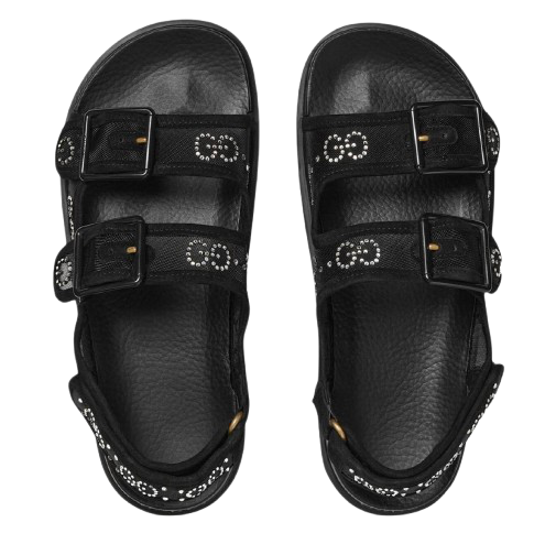 Gucci Black Crystal Embellished Dad Sandals Size 38 mesh/suede