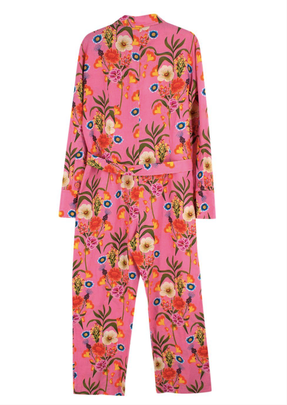 Borgo De Nor Pink Floral Linen Remi Jumpsuit Size S