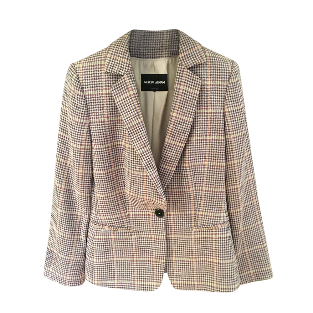 Preowned Giorgio Armani Purple Windowpane Check Blazer Size XS wool