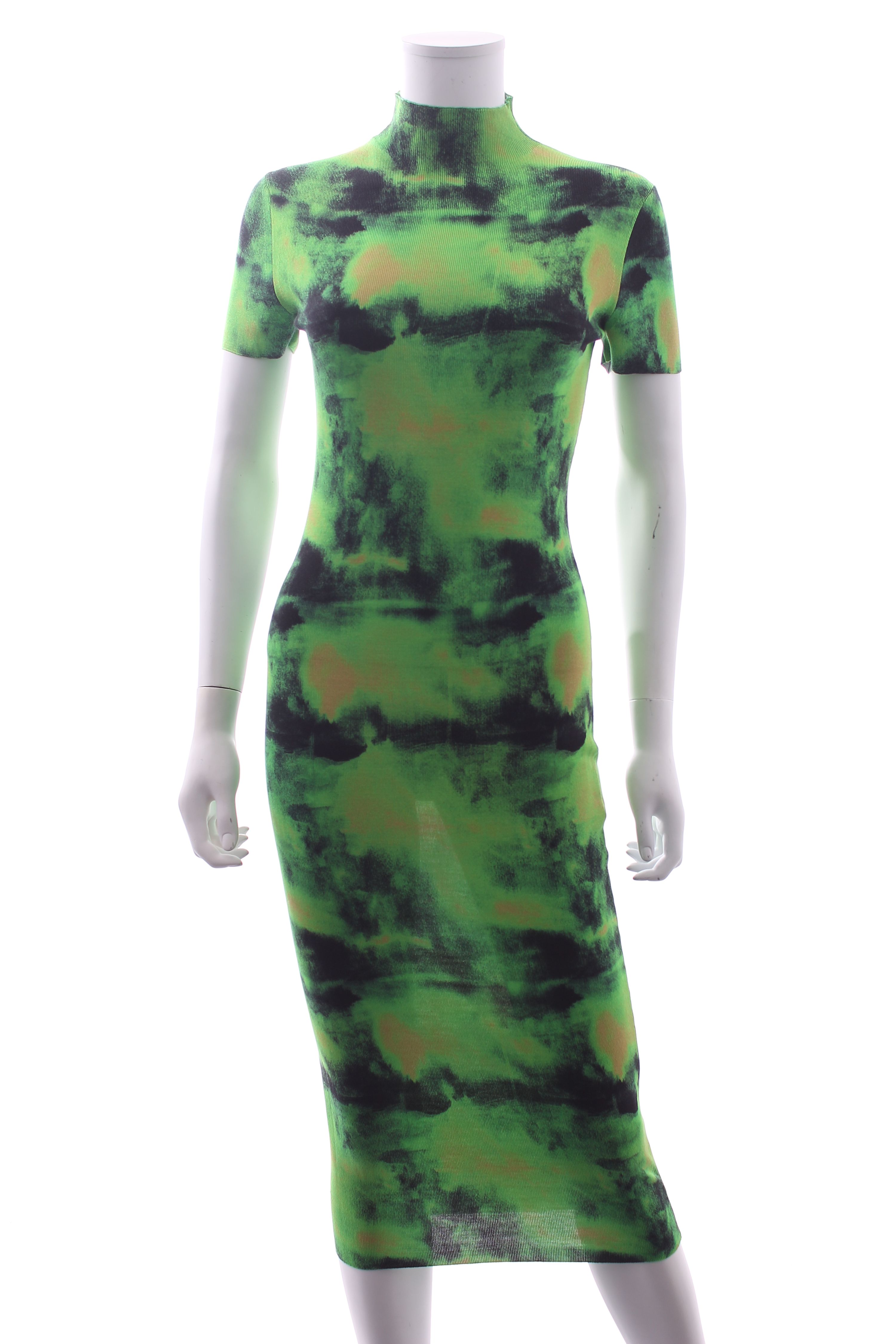 Preowned Versace Embroidered Tie-Dye Silk Knit Midi Dress Size S Green