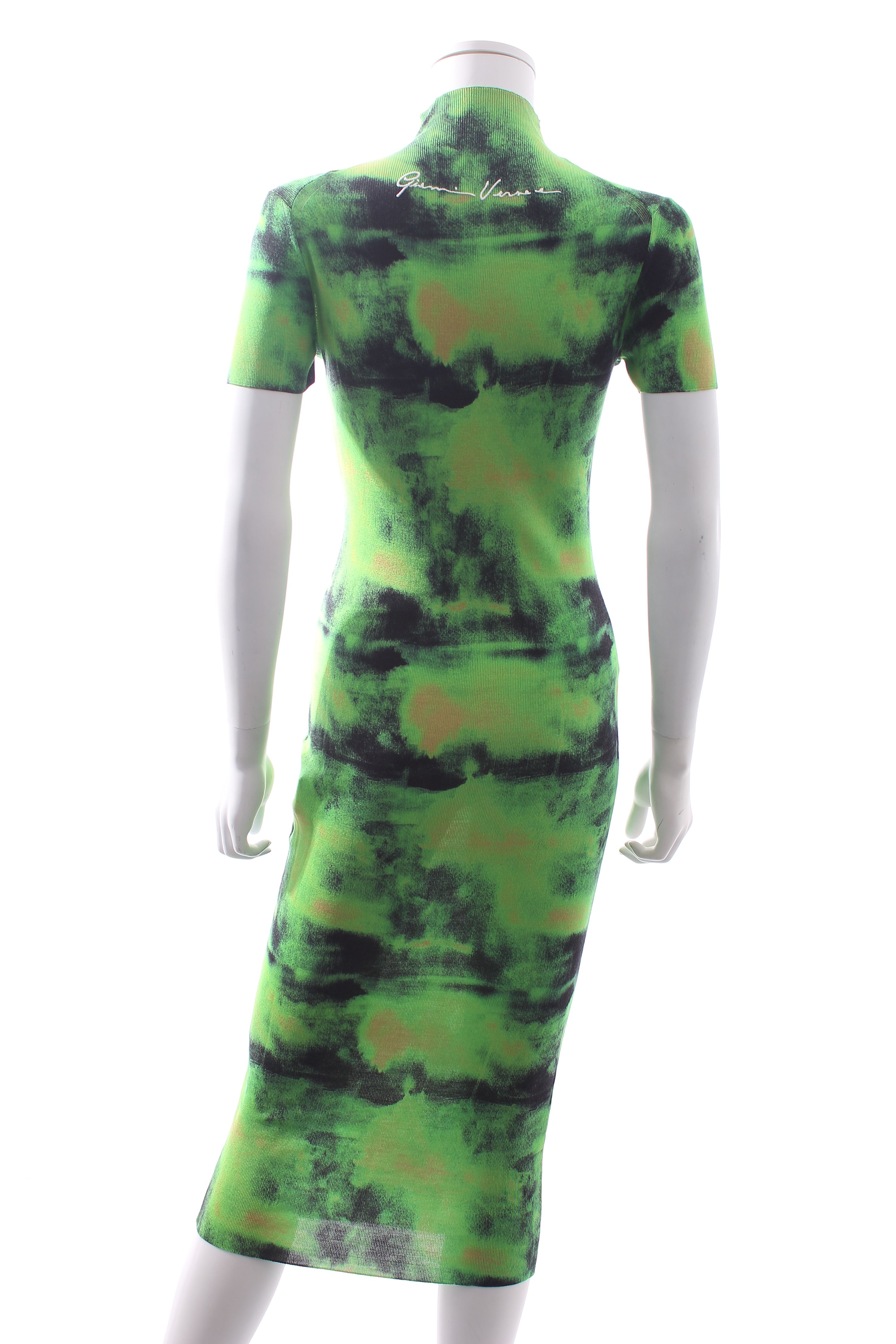 Preowned Versace Embroidered Tie-Dye Silk Knit Midi Dress Size S Green