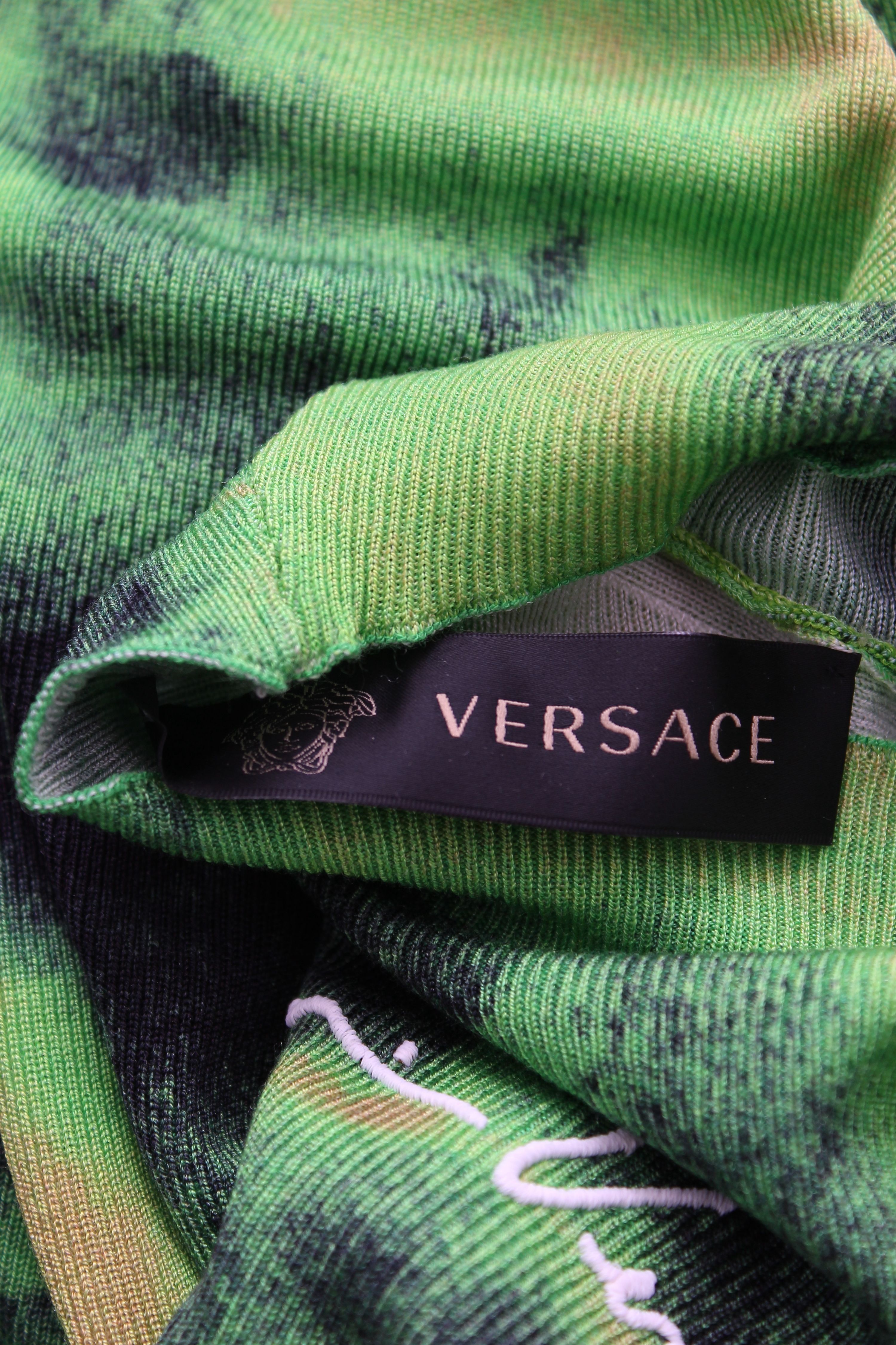 Preowned Versace Embroidered Tie-Dye Silk Knit Midi Dress Size S Green