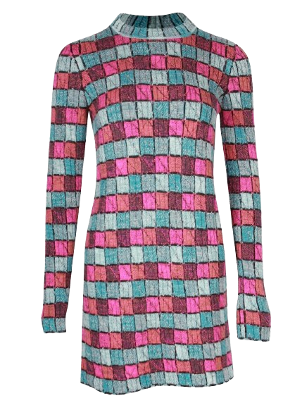 Chanel Multicoloured Angora Knitted Mini Dress Size S blue