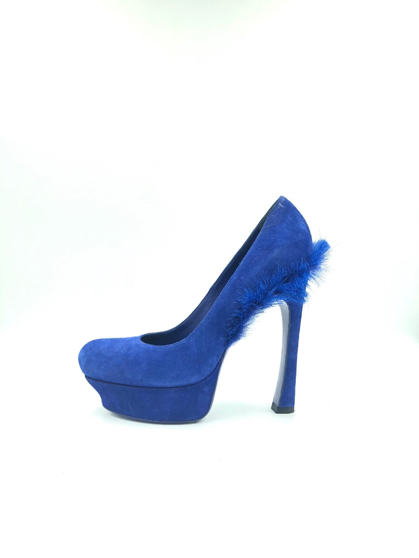 Yves Saint Laurent Palais Mohawk Blue Suede Pumps Size 39