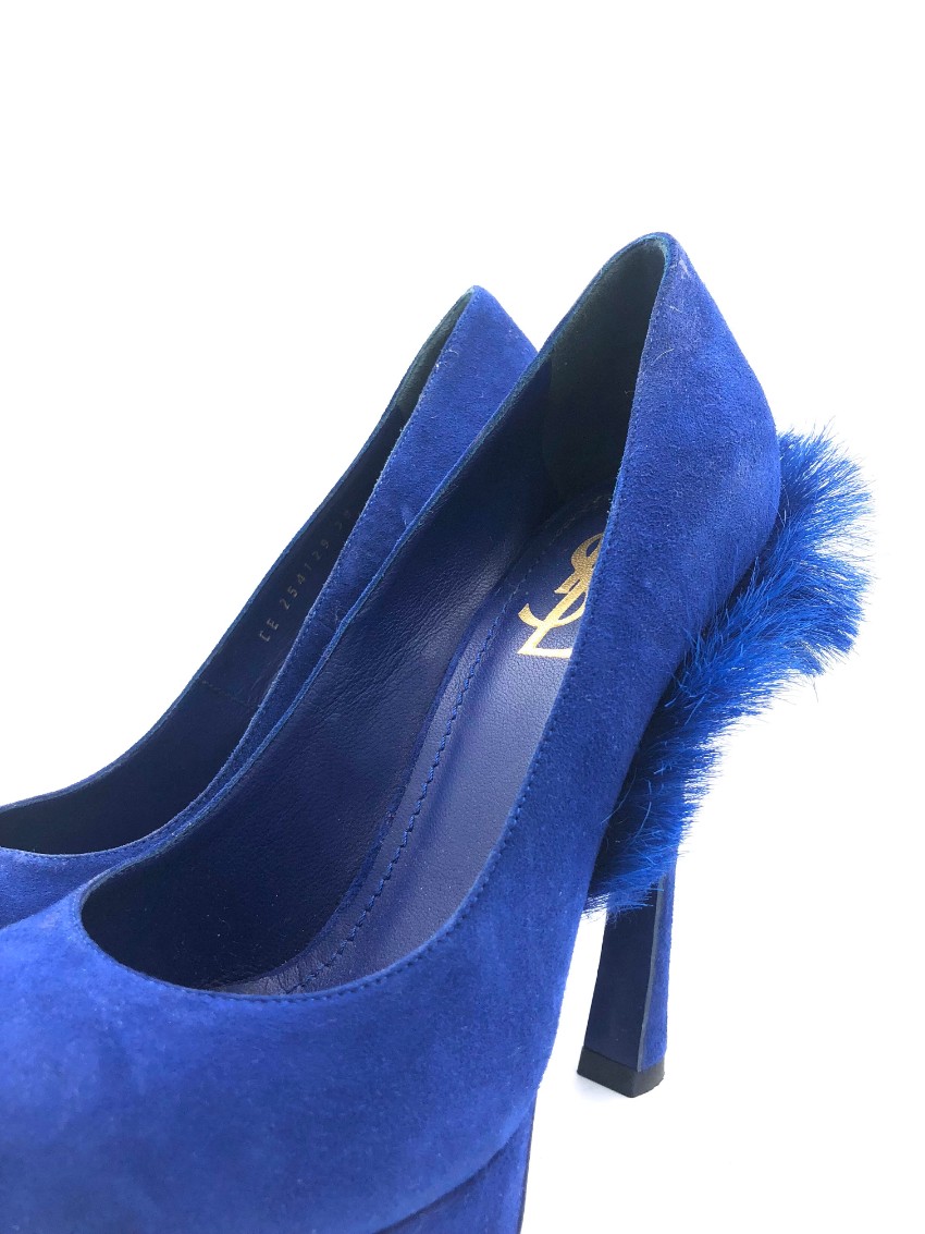 Yves Saint Laurent Palais Mohawk Blue Suede Pumps Size 39