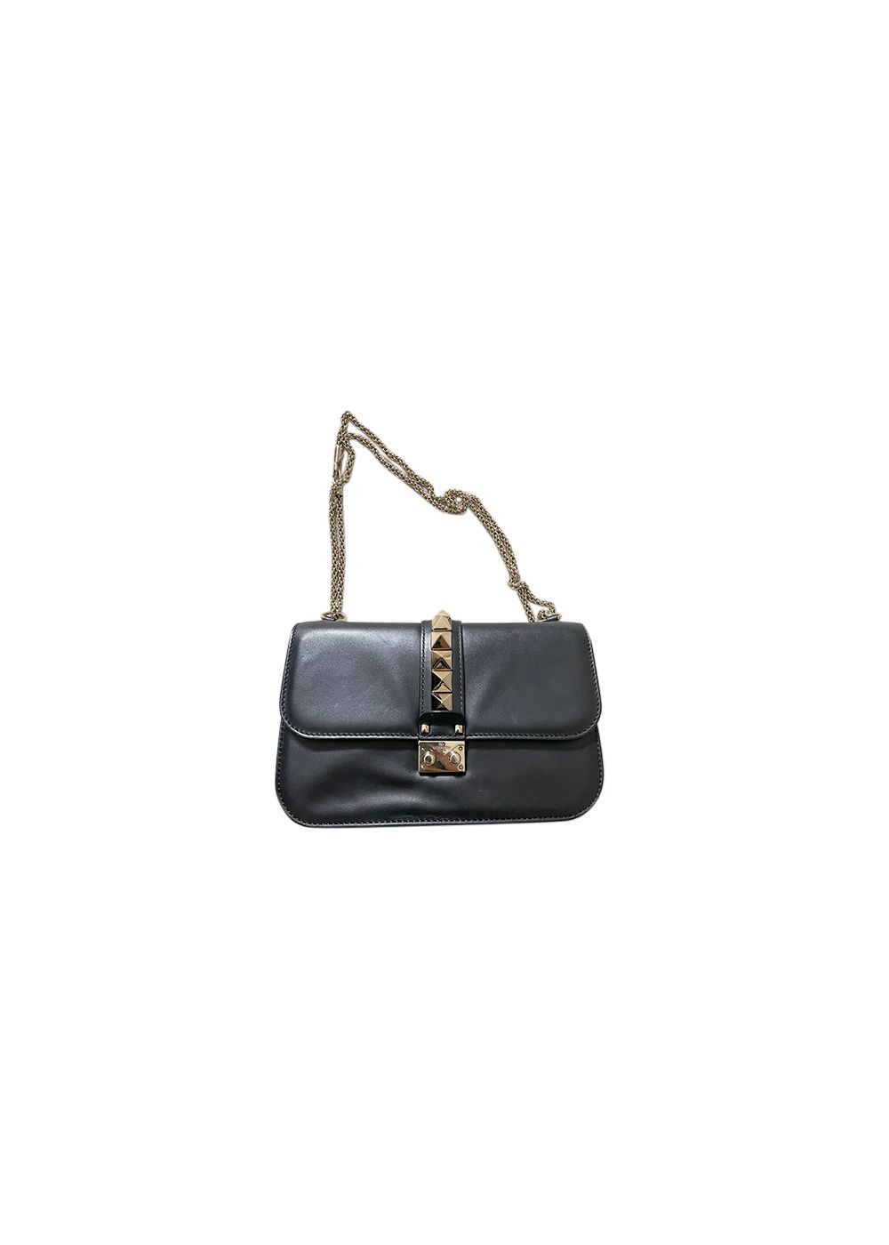 Preowned Valentino Black Leather Glamlock Shoulder Bag