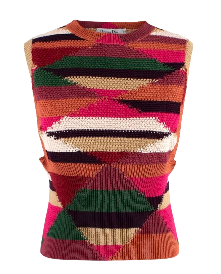 Dior Multicoloured Linen Blend Knitted Sleeveless Top Size S linen/cotton