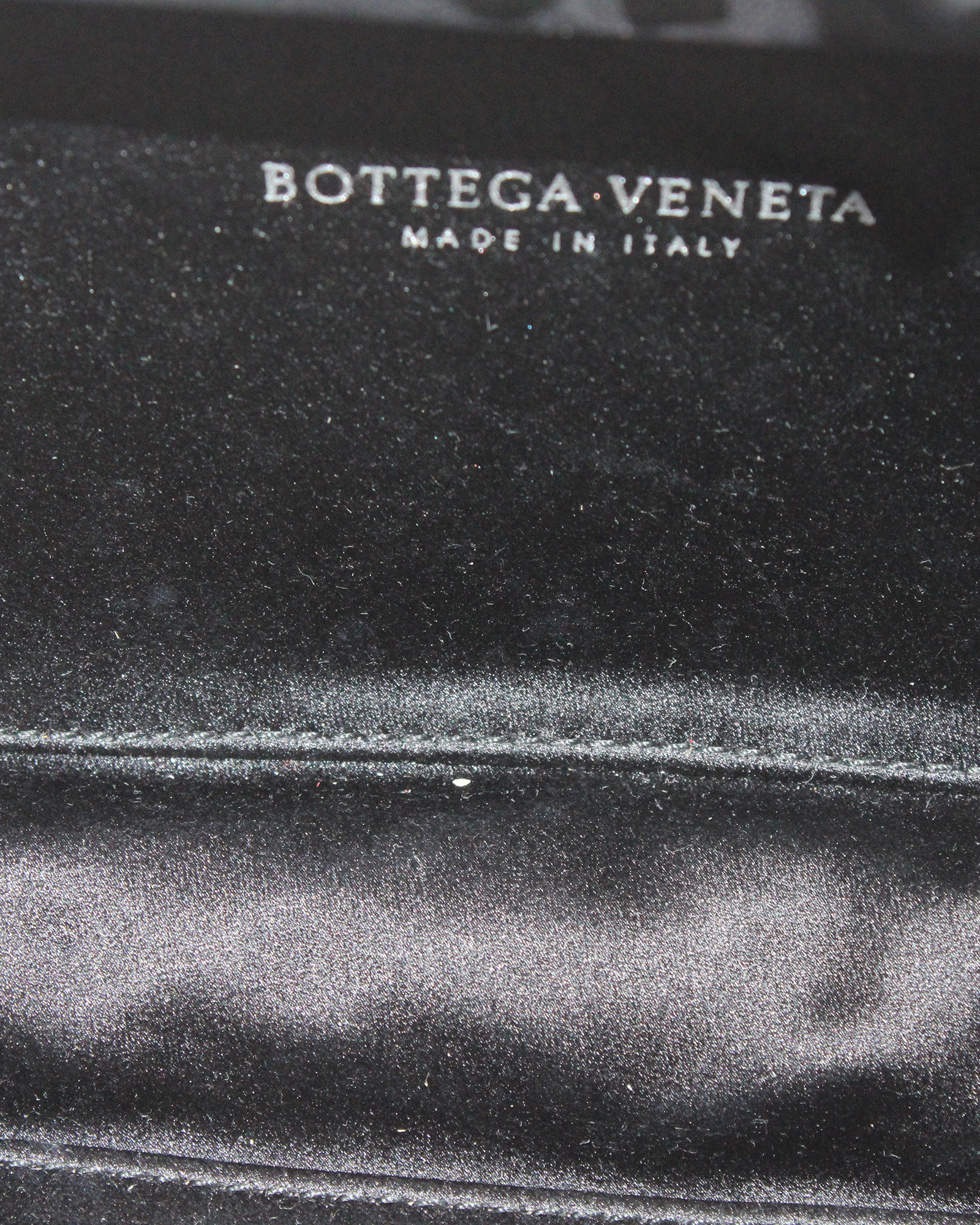 Bottega Veneta Black Satin Intrecciato Knot Clutch