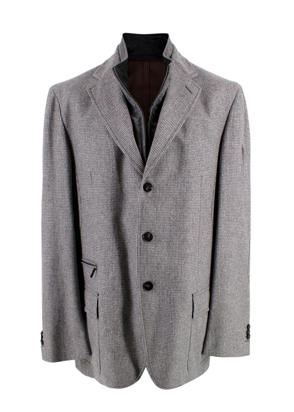 Men's Preowned Pal Zileri Grey Houndstooth Single Breasted Wool Scooter Jacket Size L pure new wool