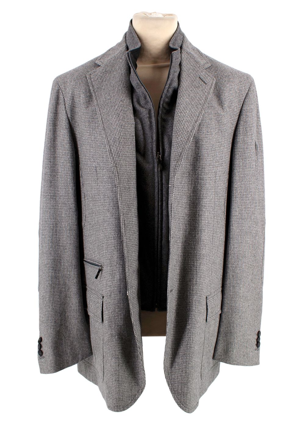 Men's Preowned Pal Zileri Grey Houndstooth Single Breasted Wool Scooter Jacket Size L pure new wool