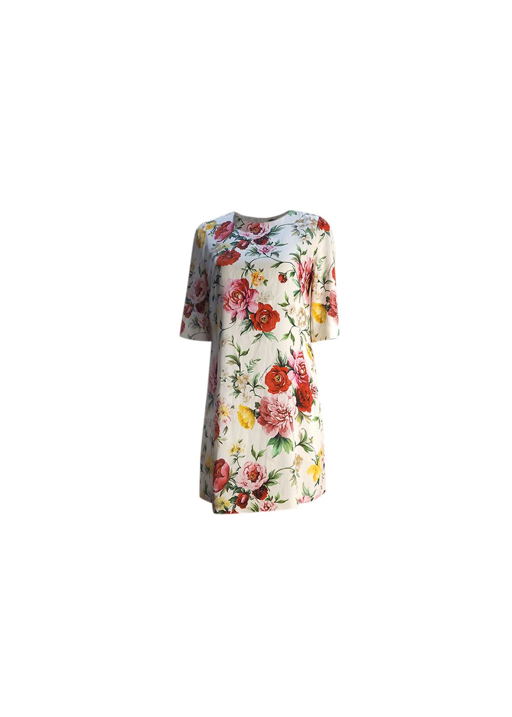 Dolce  Gabbana white floral silk shift dress Size S Multi