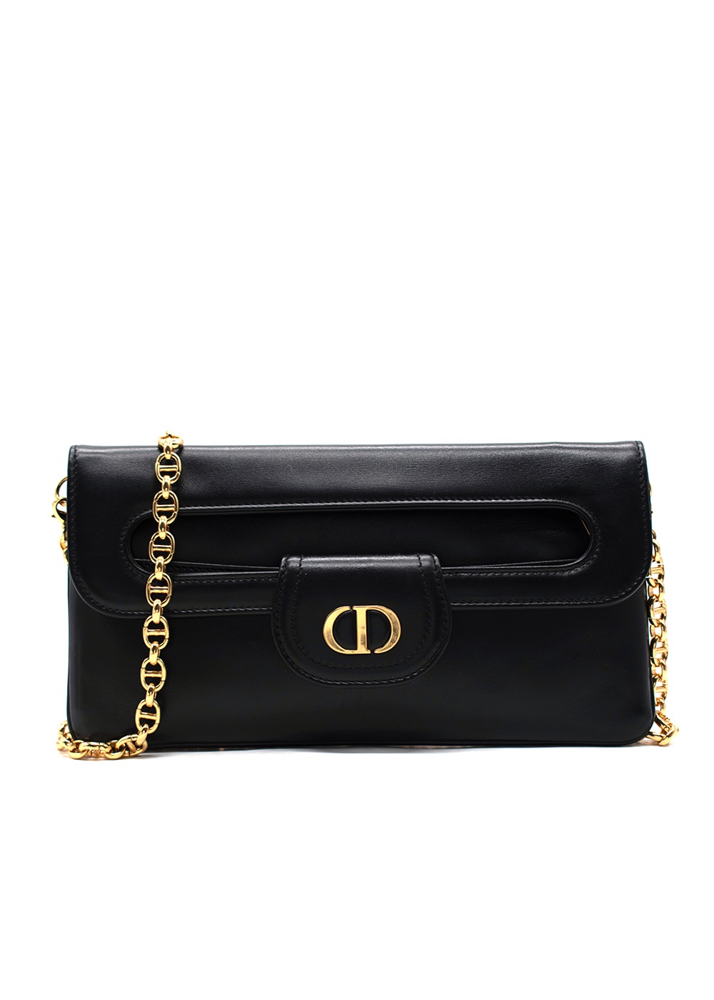 Preowned Dior Black Dior Double Calfskin Crossbody Bag calfskin leather