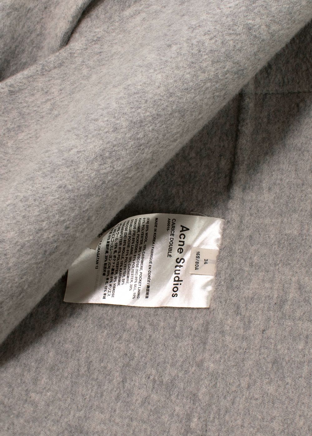 Preowned Acne Studios grey carise double face wool  cashmere coat Size XXS