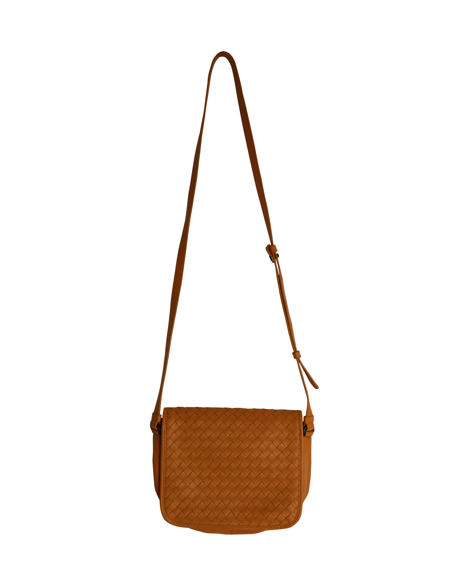 Preowned Bottega Veneta Orange Nappa Intrecciato Full Flap Crossbody Bag leather/nappa calf leather