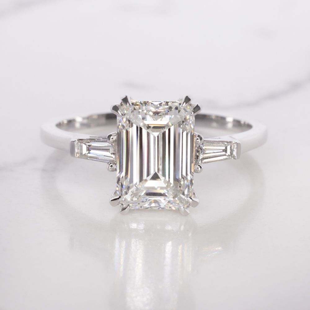 Verde 2ct Emerald Cut Lab Grown IGI Diamond Ring Silver k white gold/lab-grown diamond