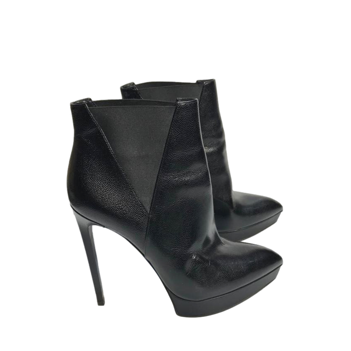 Preowned Saint Laurent Black Leather Platform Ankle Boots Size 395