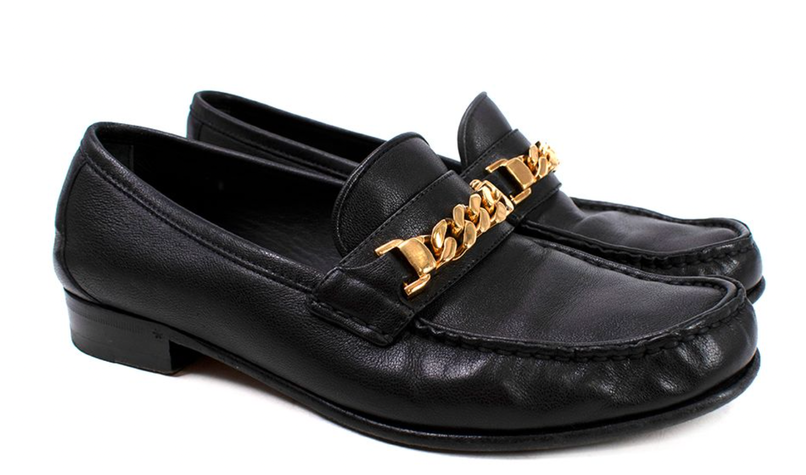 Preowned Gucci Black Leather Sylvie Chain Loafers Size 38