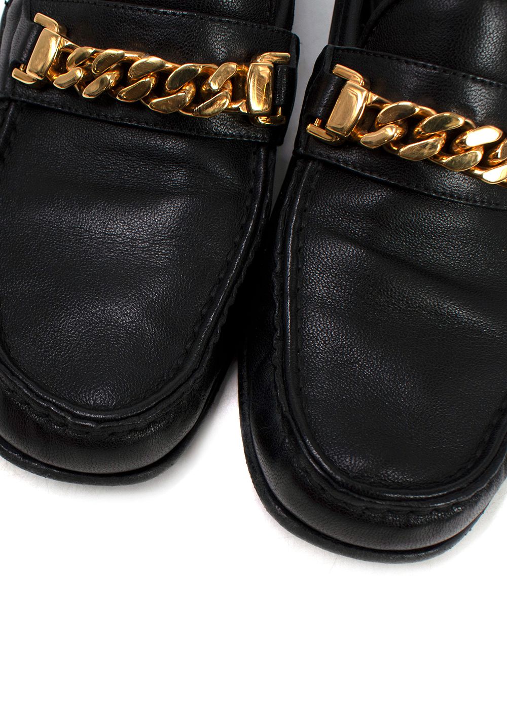 Preowned Gucci Black Leather Sylvie Chain Loafers Size 38