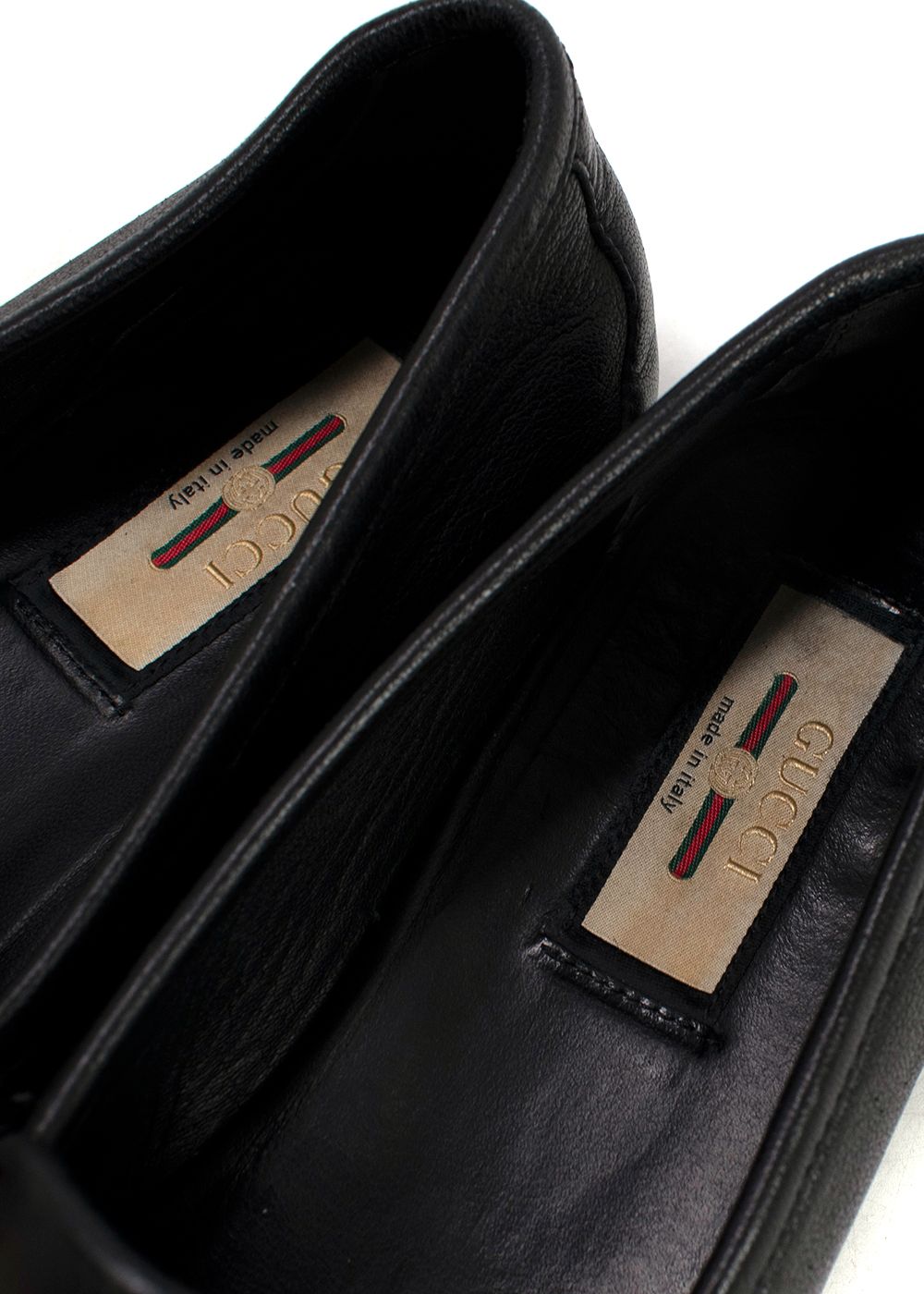 Preowned Gucci Black Leather Sylvie Chain Loafers Size 38