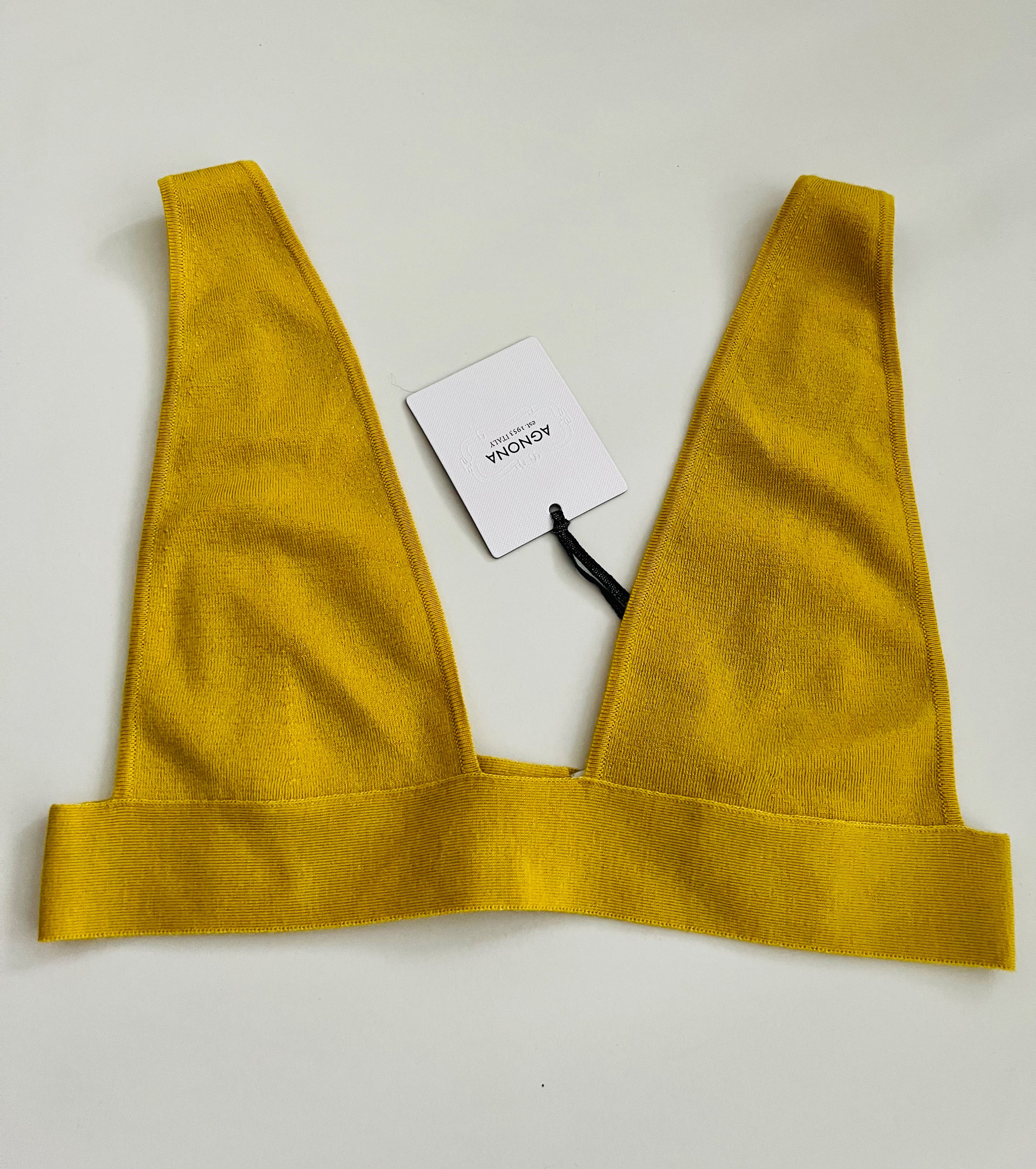 Agnona Yellow Cashmere Knit Triangle Bralette Size S