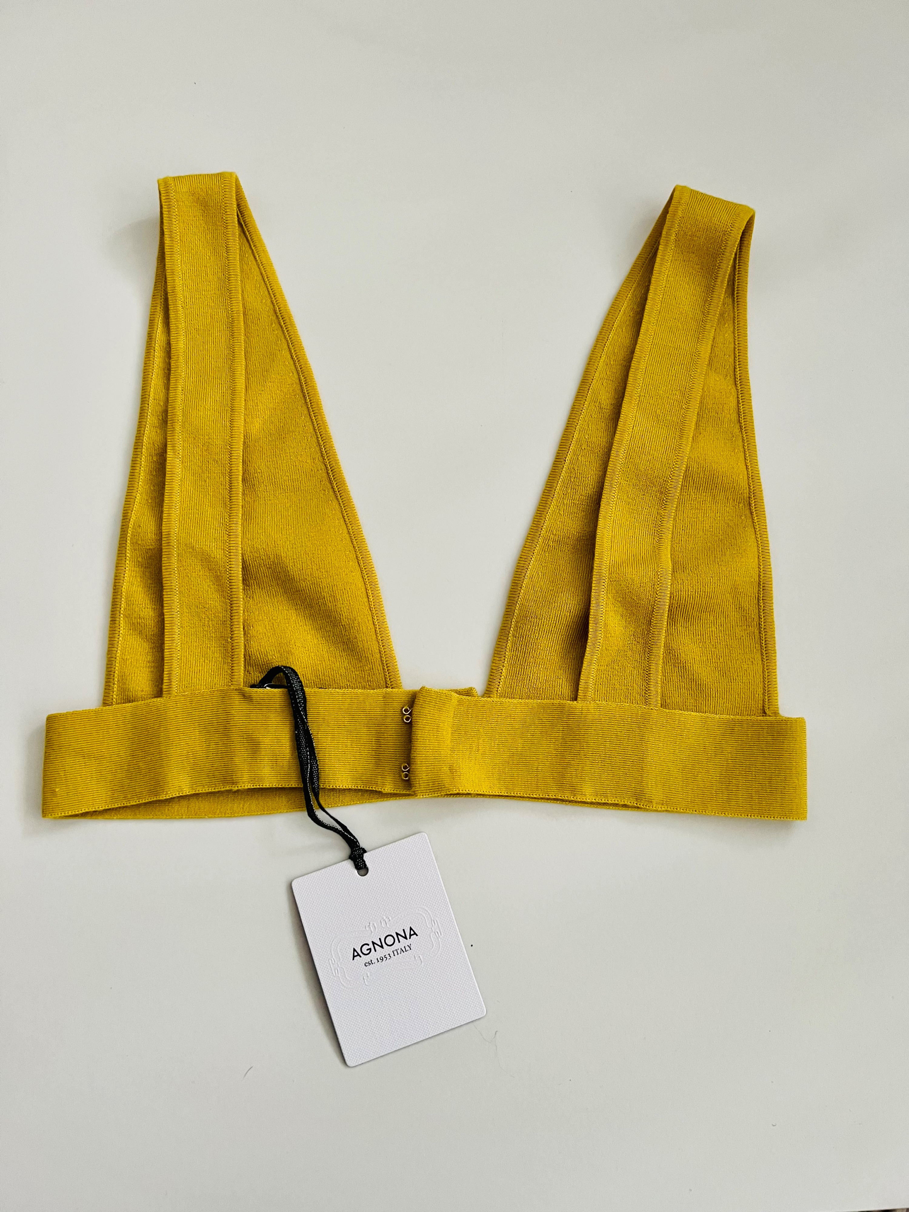 Agnona Yellow Cashmere Knit Triangle Bralette Size S