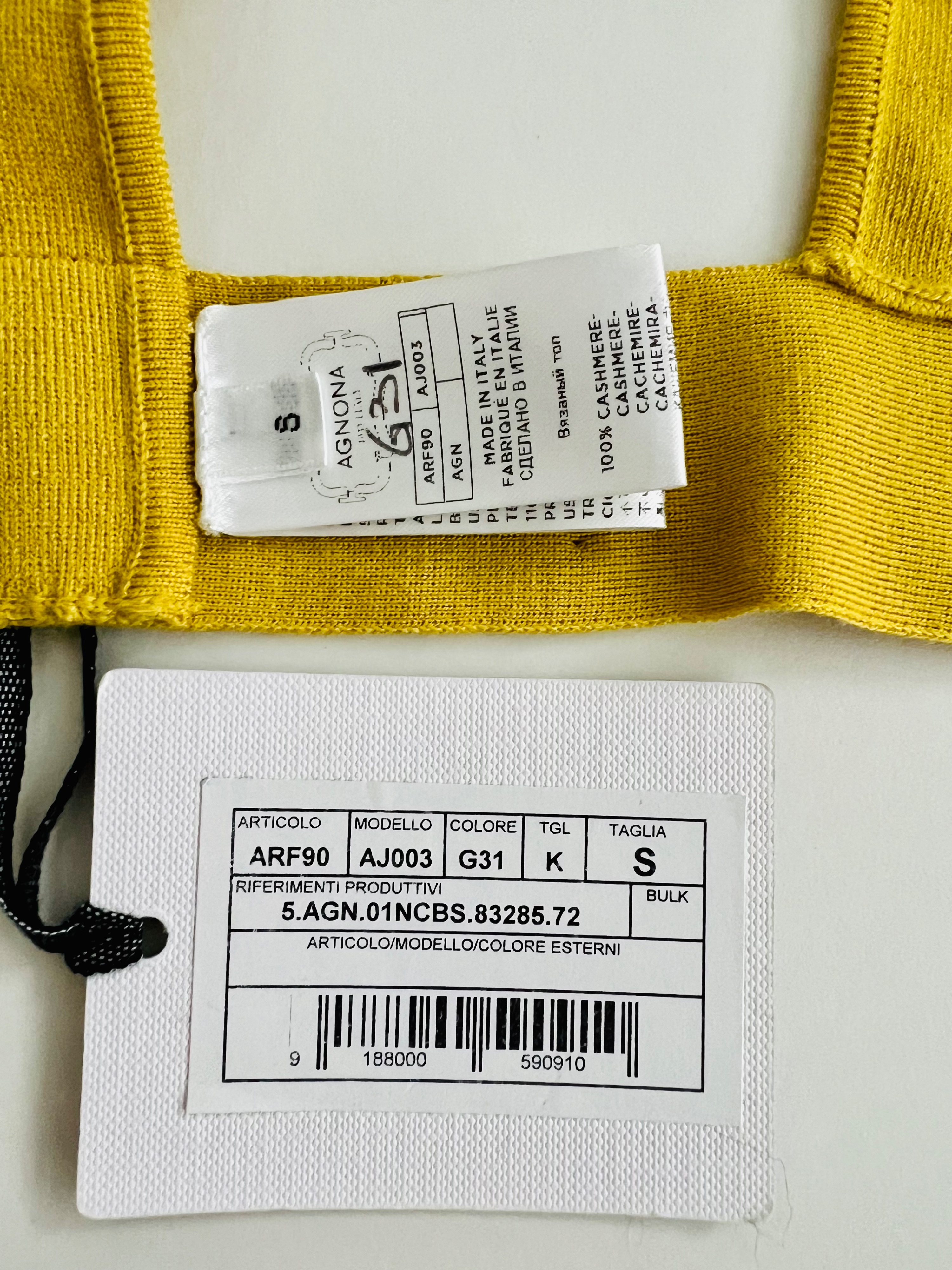 Agnona Yellow Cashmere Knit Triangle Bralette Size S