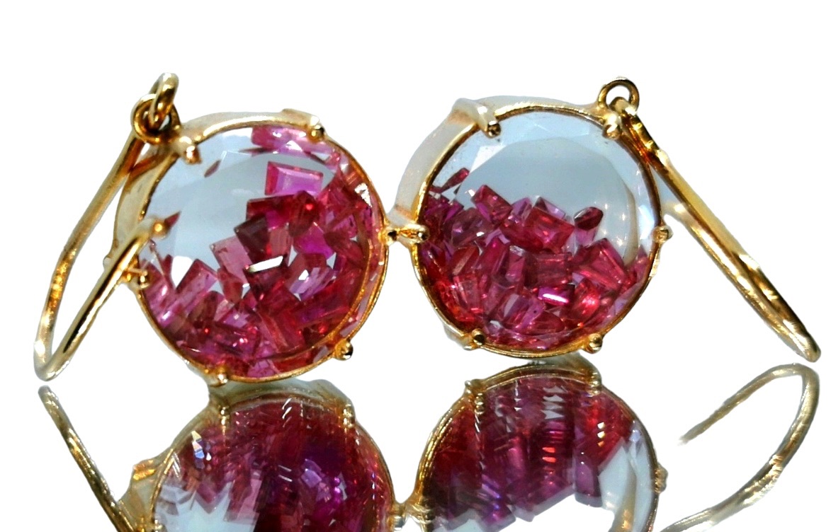 Bespoke Rock Crystal and Pink Sapphire Shaker Earrings